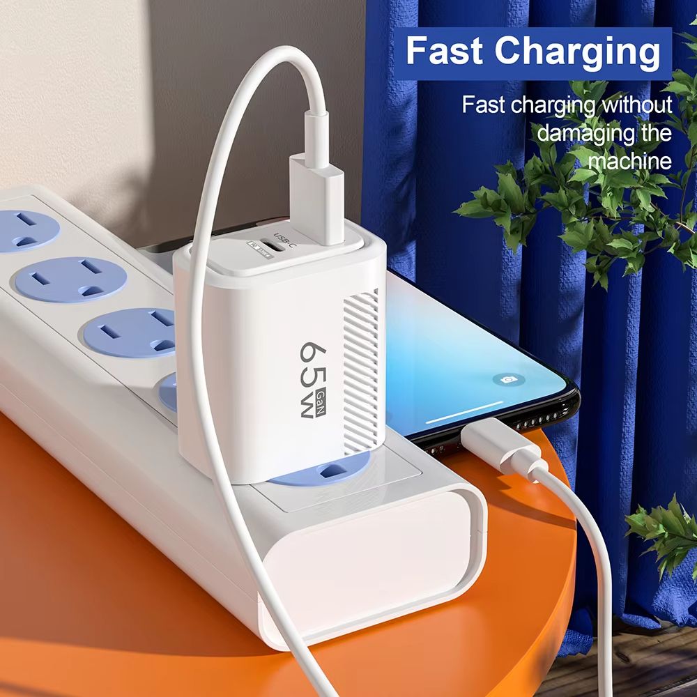 PD 65W GaN Fast USB Charge Charger 2 Ports EU/US Plug Wall Charger Adapter For iPhone Xiaomi Huawei Samsung USB C Phone Charger