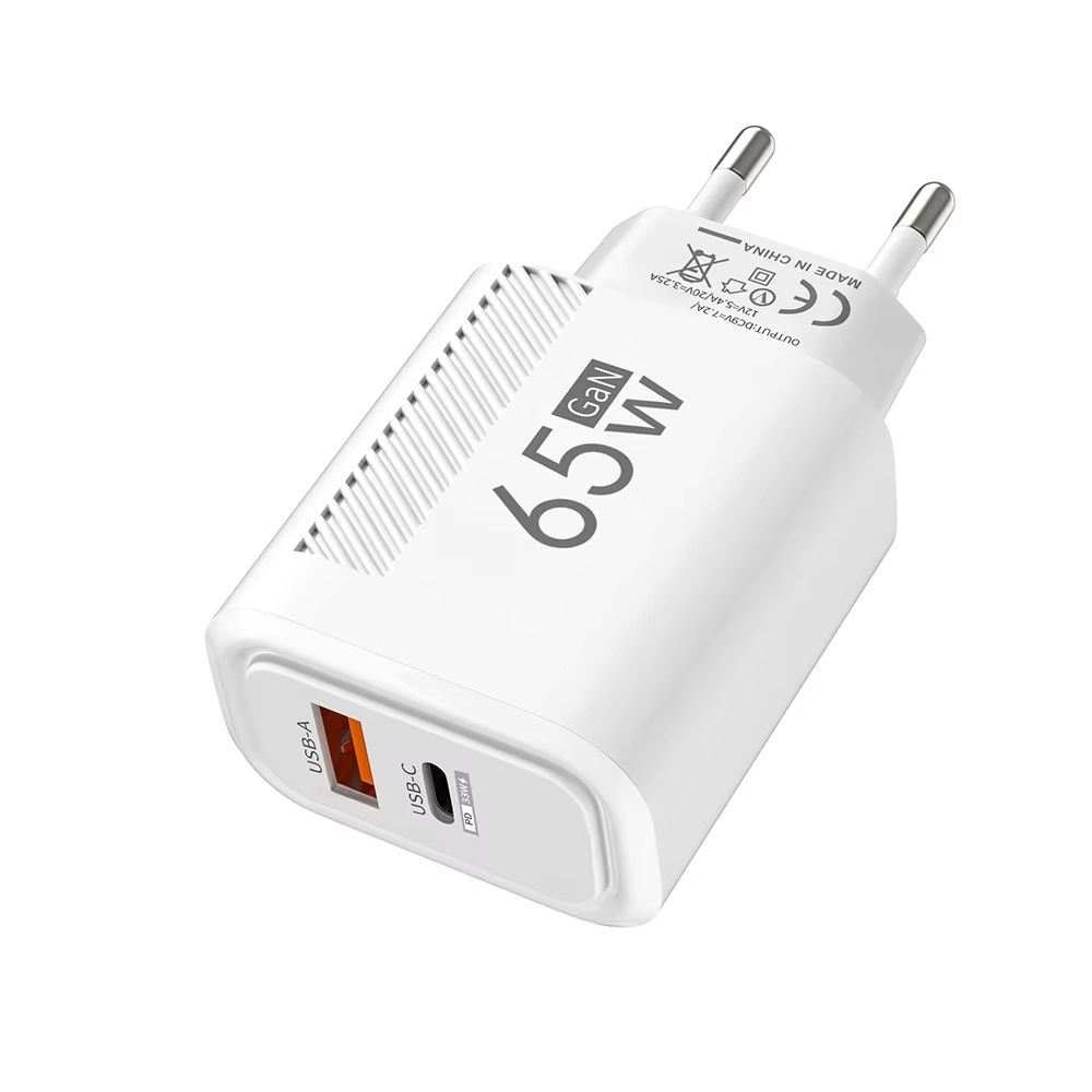 PD 65W GaN Fast USB Charge Charger 2 Ports EU/US Plug Wall Charger Adapter For iPhone Xiaomi Huawei Samsung USB C Phone Charger