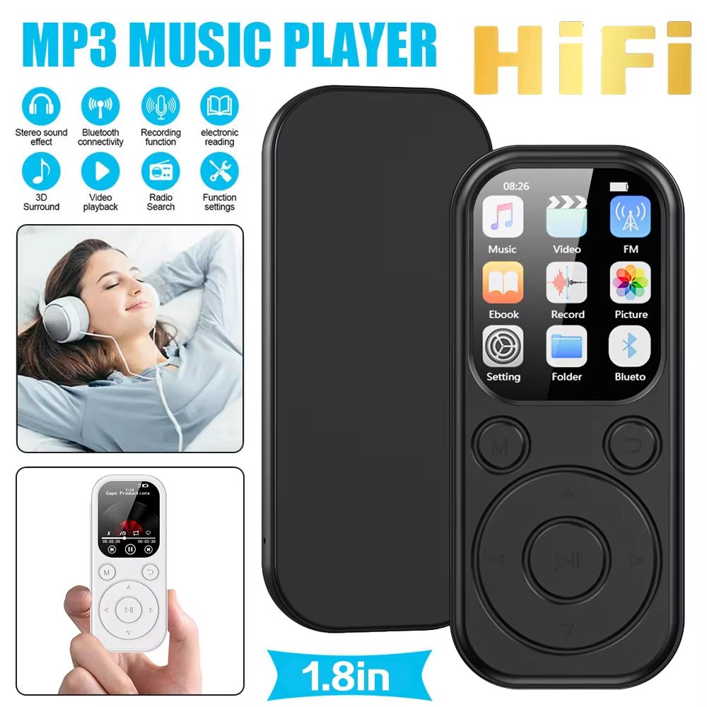 Mini Portable MP3 Music Player With 1.8 High Definition IPS Screen With FM,E-Book,Clock with long battery life Ultra Thin Walkma