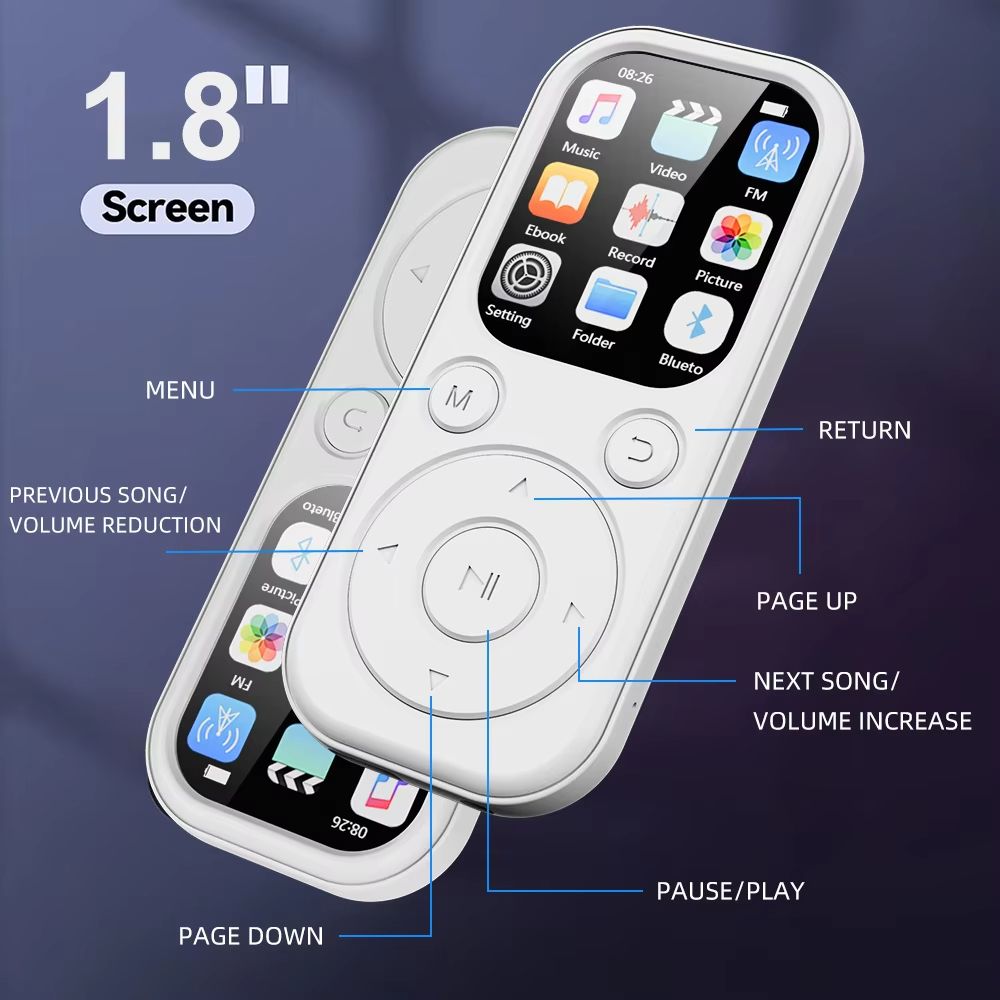 Mini Portable MP3 Music Player With 1.8 High Definition IPS Screen With FM,E-Book,Clock with long battery life Ultra Thin Walkma