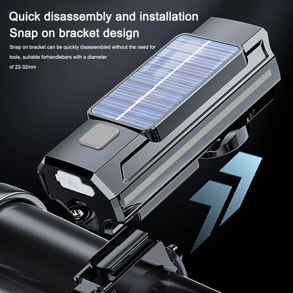 Solar Bicycle Light 1200mAh USB Rechargeable Power Display MTB Mountain Road Bike Front Lamp with Horn Flashlight Bicycle Light