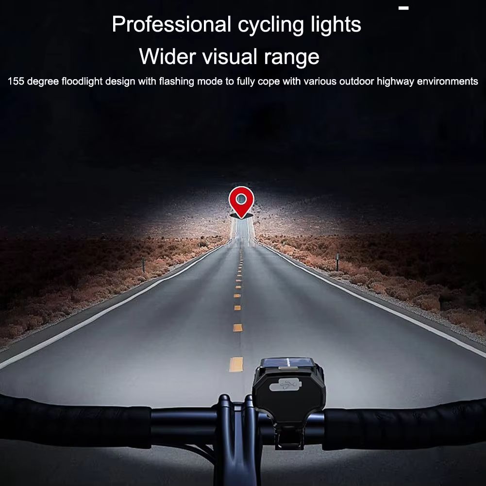 Solar Bicycle Light 1200mAh USB Rechargeable Power Display MTB Mountain Road Bike Front Lamp with Horn Flashlight Bicycle Light