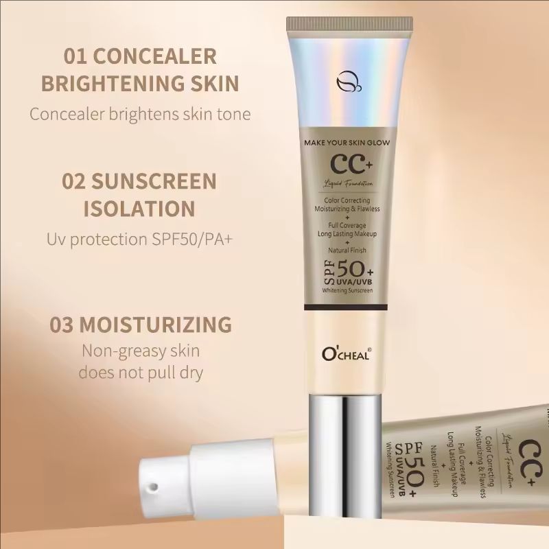 30g CC Cream Foundation Waterproff Concealer Moisturizing Sunscreen Liquid SPF 50+ Long Lasting Brightening Makeup Primer