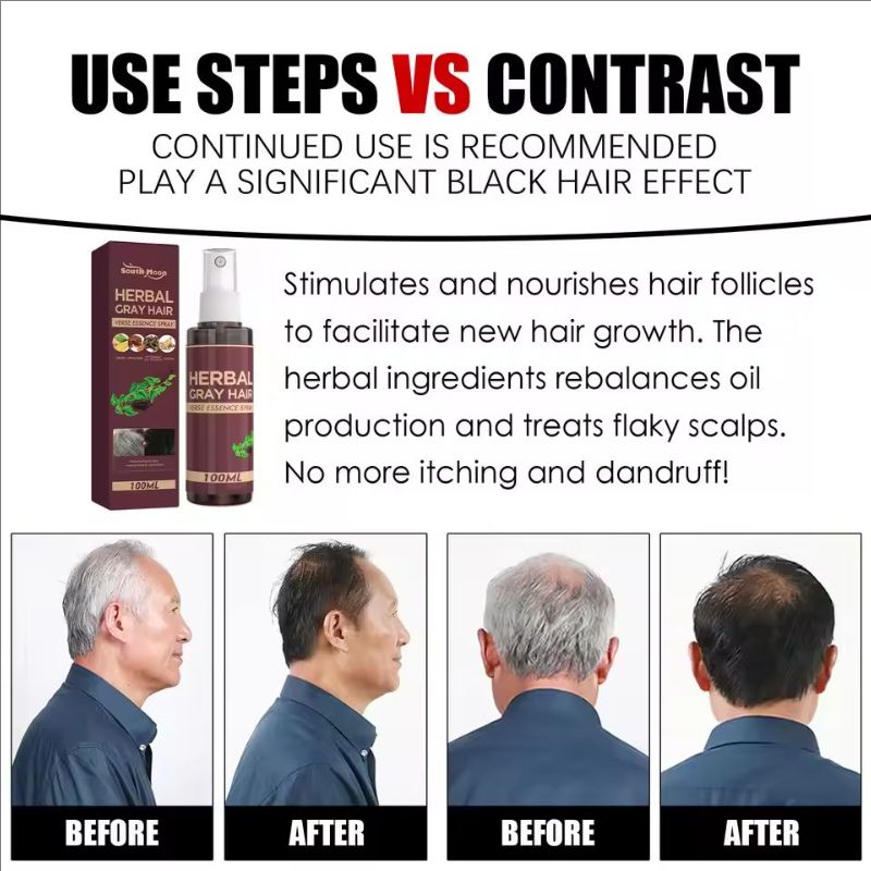 100ml Hair Darkening Herbal Spray White To Black Natural Color Repair Anti Grey Reduce Hair Loss Herbal Haircare Serum