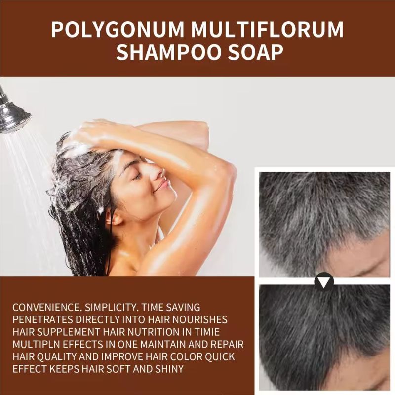 Hair Shampoo Gray White Hair Treatment Anti Loss Polygonum Essence Natural Color Repair Nourishing Hair Darkening Shampoo Soap