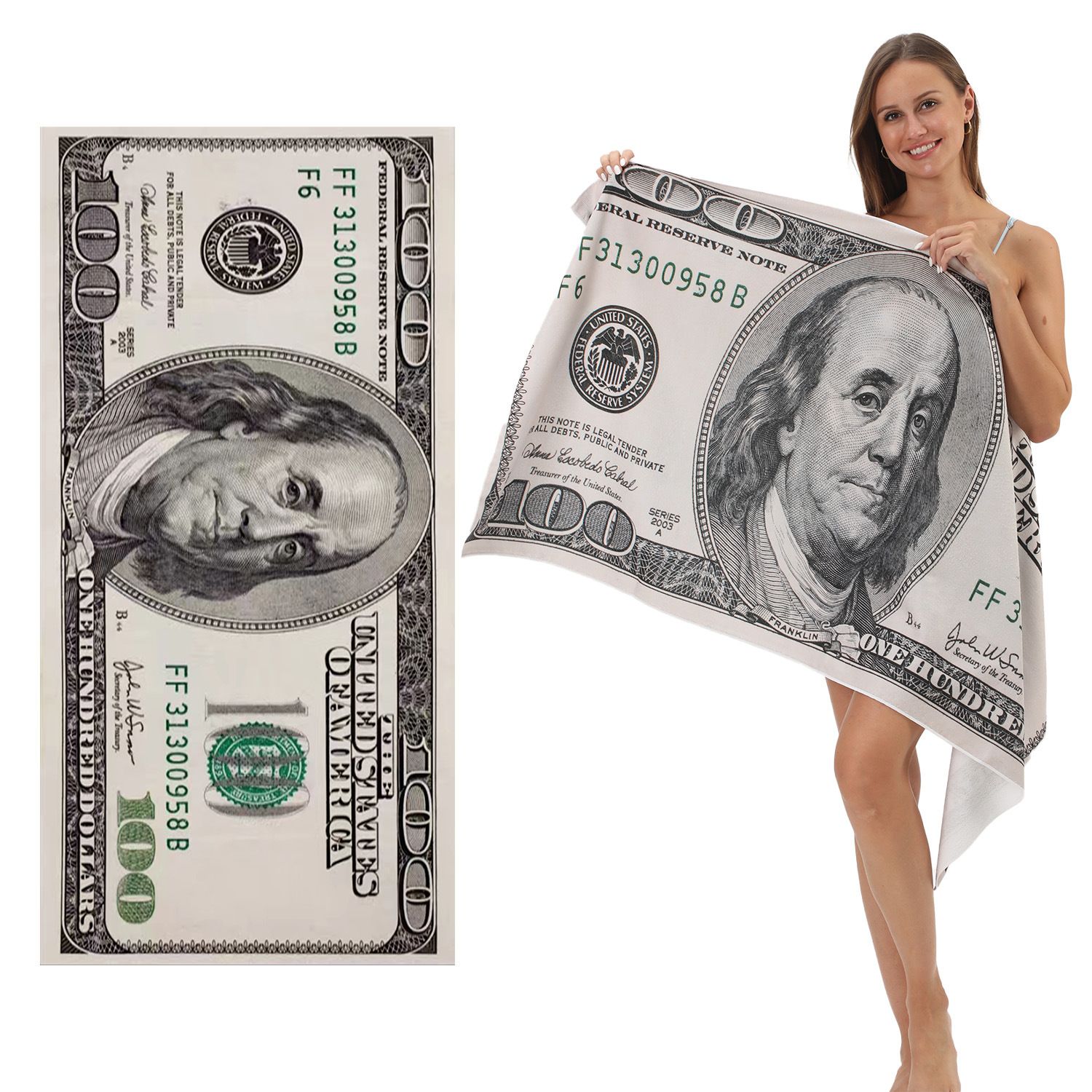 Customized US Dollar Patterned Ultra-fine Fiber Beach Towel With Digital Printing, Enlarged Towel And Bath Towel