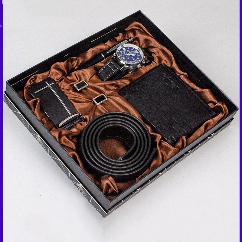 5Pcs/set  Luxury Men Watch Wallet Belt Pen Cuff  Business Gift Box Set
