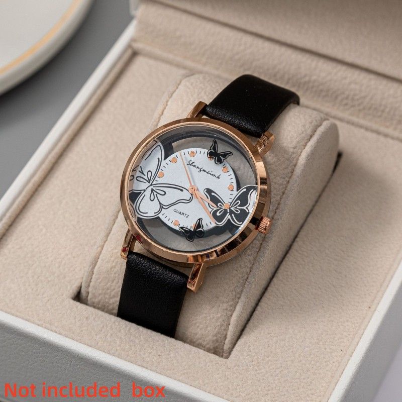 Women's Quartz Strap Watch Women's Hollow Butterfly Watch Light Luxury Wrist Watches Black