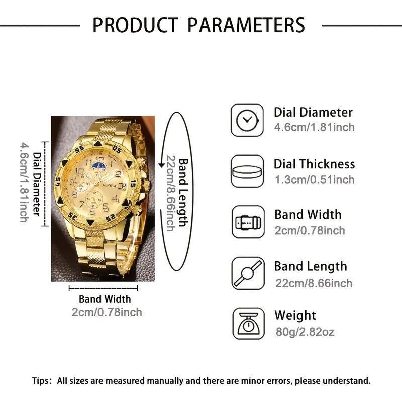 4Pcs/Set Fashion Watch Bracelet Necklace Ring Set Men Watches Men's Watches Quartz Business Watches  Male Wrist Watch Men Light Luxury Business Watches Jewelry