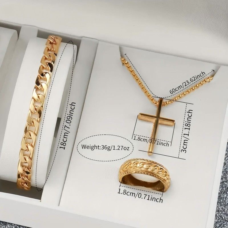 4Pcs/Set Fashion Watch Bracelet Necklace Ring Set Men Watches Men's Watches Quartz Business Watches  Male Wrist Watch Men Light Luxury Business Watches Jewelry