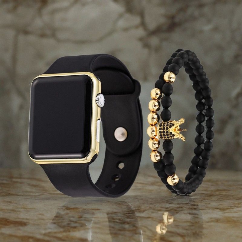 2PCS Fashion LED Digital Watch Bracelet Set Luminous Electroplated Sports Electronic Watch Wrist Watch For Men And Women