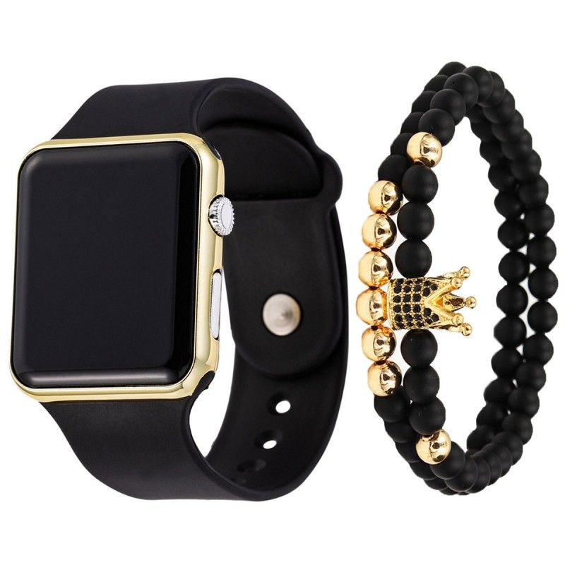 2PCS Fashion LED Digital Watch Bracelet Set Luminous Electroplated Sports Electronic Watch Wrist Watch For Men And Women