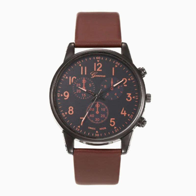 5PCS Watch Bracelet Set For Men Quartz Casual Three-hand PU Leather Watch Male Wrist Watch