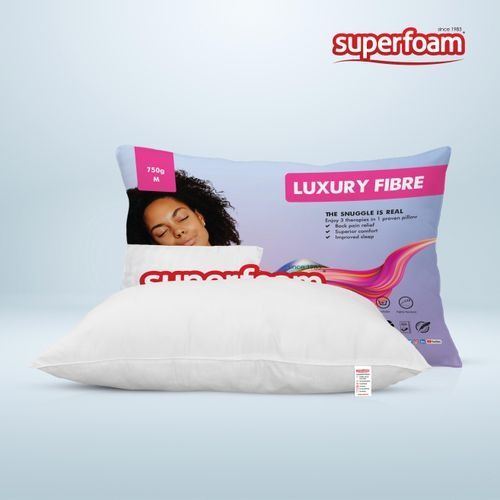 Superfoam White Fiber Pillow 600g, 750g,1000g ( 100% Pure Fiber, Medium Feel) 68cm X 43 Cm