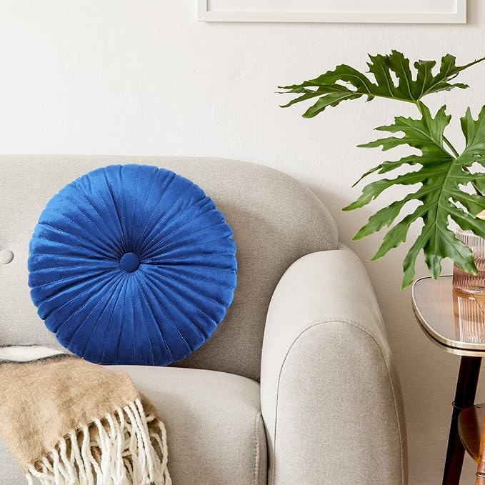Superfoam Round Throw Pillow Velvet Home Decoration Pleated Round Pillow Cushion for Couch Chair Bed Car