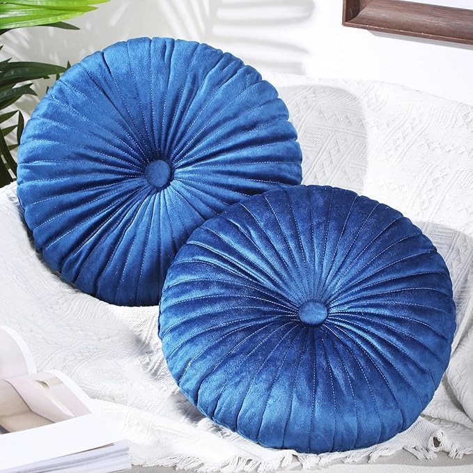 Superfoam Round Throw Pillow Velvet Home Decoration Pleated Round Pillow Cushion for Couch Chair Bed Car
