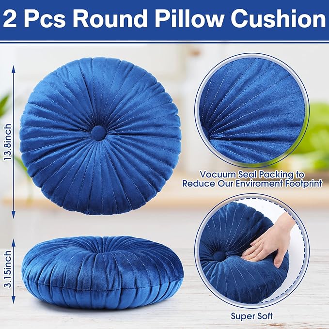 Superfoam Round Throw Pillow Velvet Home Decoration Pleated Round Pillow Cushion for Couch Chair Bed Car