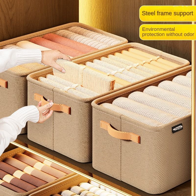 Clothing storage box, thickened fabric storage basket, clothing and pants storage box, dormitory and home wardrobe storage box