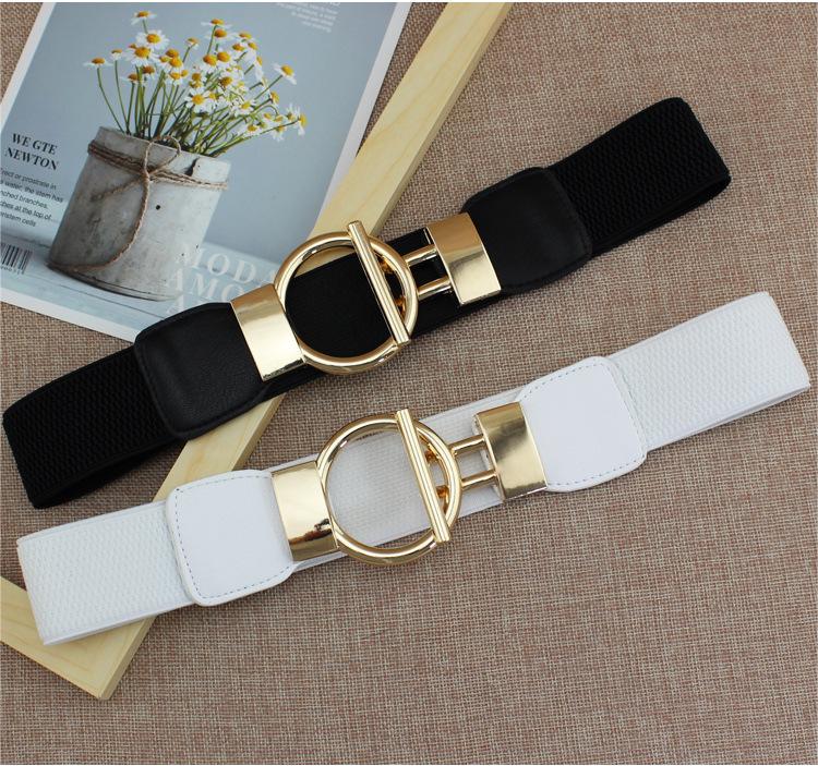 INS style fashionable new dress waist elastic elastic wide simple gold round button women's decorative belts