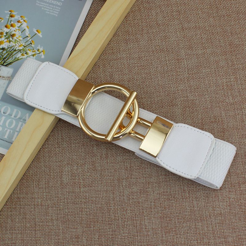 INS style fashionable new dress waist elastic elastic wide simple gold round button women's decorative belts