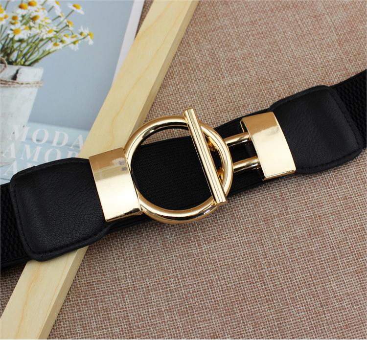 INS style fashionable new dress waist elastic elastic wide simple gold round button women's decorative belts