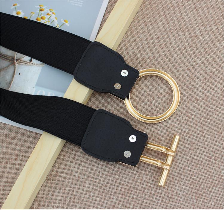 INS style fashionable new dress waist elastic elastic wide simple gold round button women's decorative belts