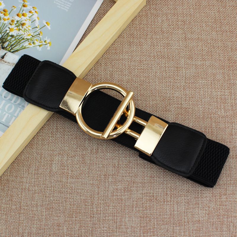 INS style fashionable new dress waist elastic elastic wide simple gold round button women's decorative belts