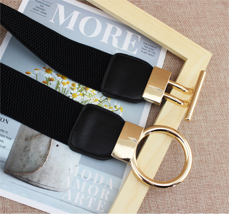 INS style fashionable new dress waist elastic elastic wide simple gold round button women's decorative belts