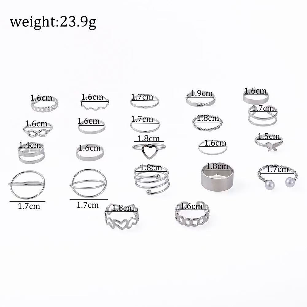 MMSHOP 22PCS Women's Butterfly Rings Opening Multi-joint Rings Set Love Rings Female High Quality Accessories Women's Jewelry Set