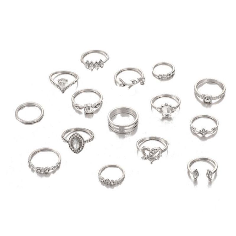 MMSHOP 15PCS Women's Ring Opening Multi Joint Ring Set Love Ring Women's High Quality Accessories Women's Jewelry Set