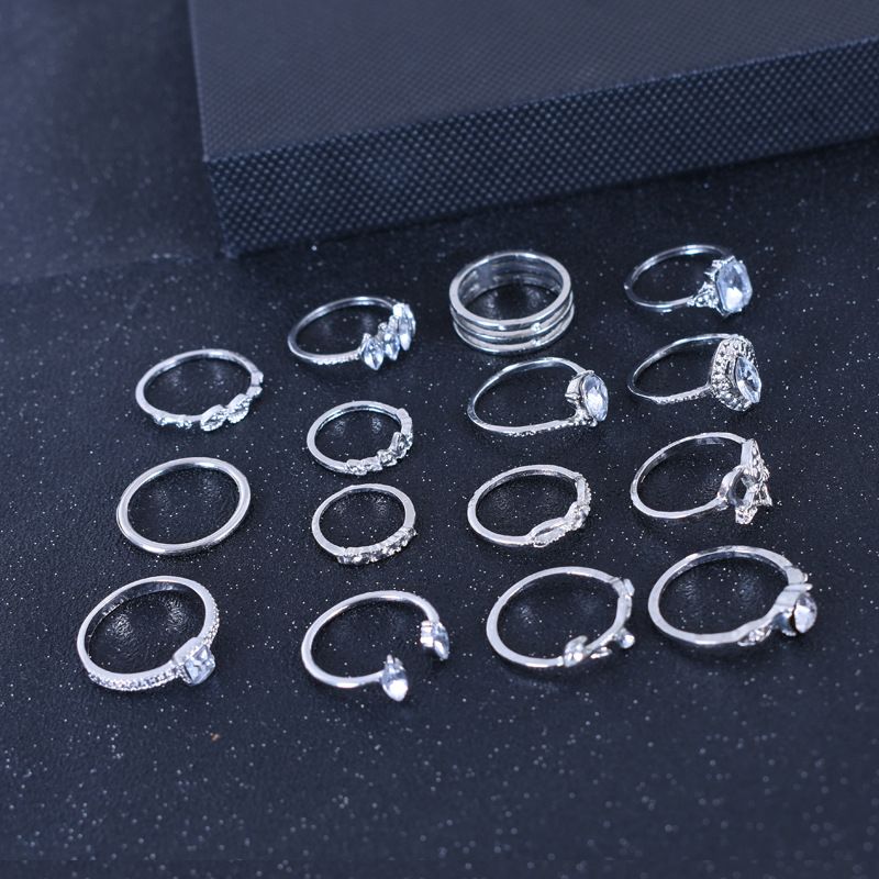 MMSHOP 15PCS Women's Ring Opening Multi Joint Ring Set Love Ring Women's High Quality Accessories Women's Jewelry Set