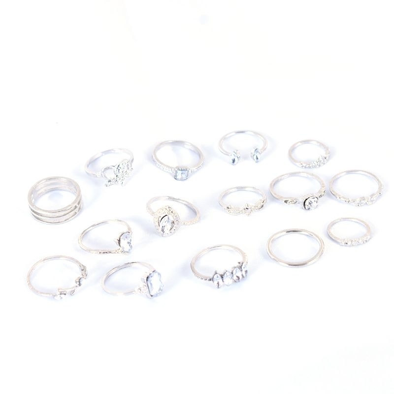 MMSHOP 15PCS Women's Ring Opening Multi Joint Ring Set Love Ring Women's High Quality Accessories Women's Jewelry Set