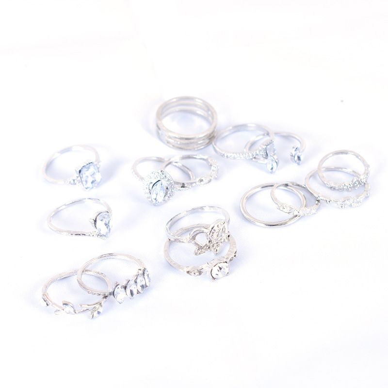 MMSHOP 15PCS Women's Ring Opening Multi Joint Ring Set Love Ring Women's High Quality Accessories Women's Jewelry Set