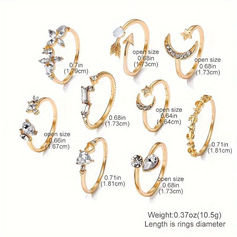 MMSHOP Fashion Lady Alloy ladies Love ladies rings diamond flower Jewellery 9 Pieces / set MMSHOP Amazon Hot Sale Gold as picture Rrings