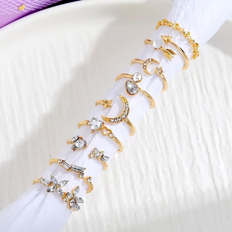 MMSHOP Fashion Lady Alloy ladies Love ladies rings diamond flower Jewellery 9 Pieces / set MMSHOP Amazon Hot Sale Gold as picture Rrings