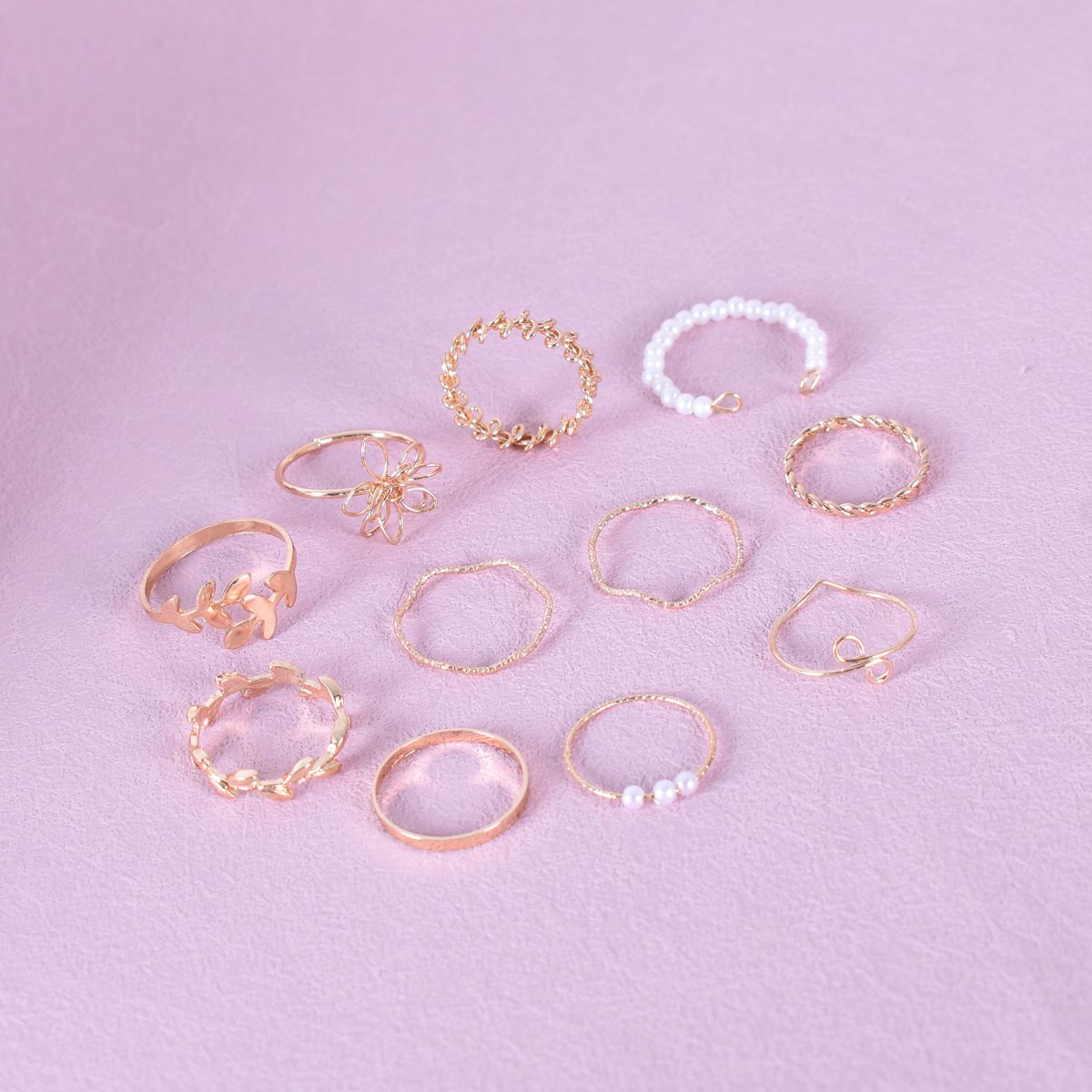 MMSHOP Fashion Lady Alloy ladies pearl Love Flower Shaped Pearl ladies rings Jewellery 10 Pieces / set MMSHOP Amazon Hot Sale Gold as picture