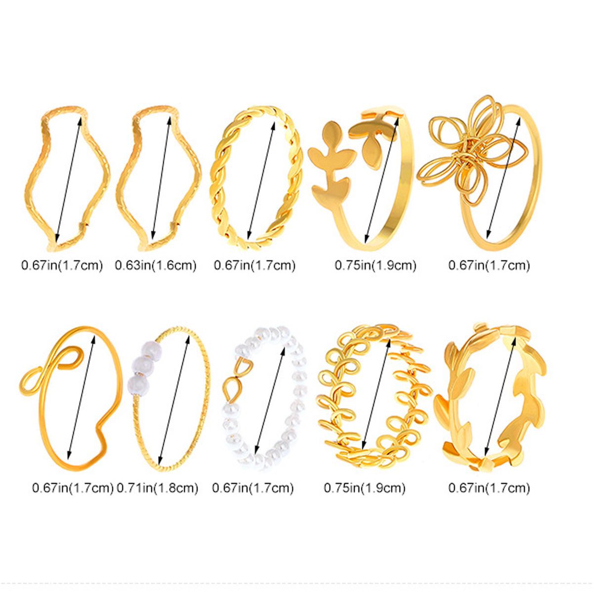 MMSHOP Fashion Lady Alloy ladies pearl Love Flower Shaped Pearl ladies rings Jewellery 10 Pieces / set MMSHOP Amazon Hot Sale Gold as picture