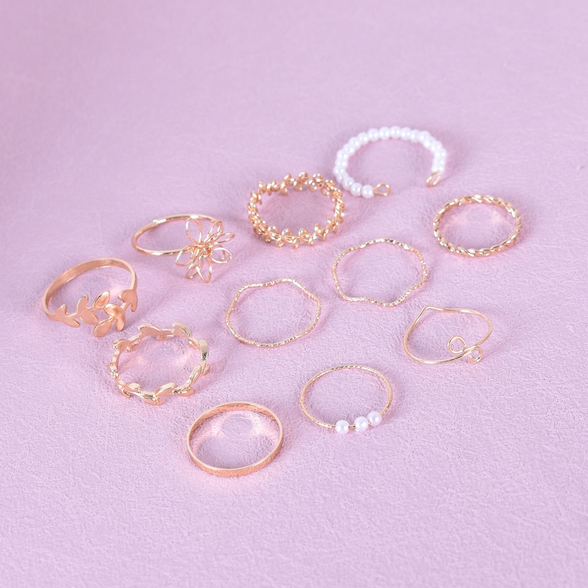 MMSHOP Fashion Lady Alloy ladies pearl Love Flower Shaped Pearl ladies rings Jewellery 10 Pieces / set MMSHOP Amazon Hot Sale Gold as picture