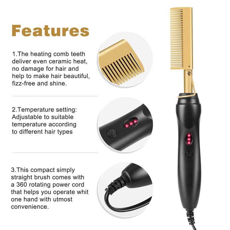 2 in 1 Hot Comb Straightener Electric Hair Straightener Hair Curler Wet Dry Use Hair Flat Irons Hot Heating Comb For Hair