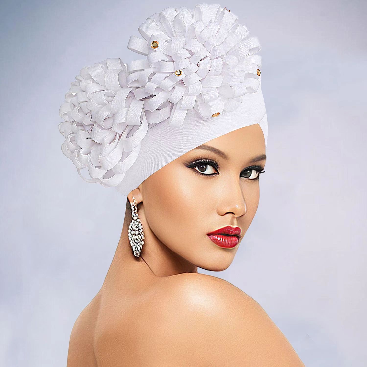 Women's headscarf  New style fashionable women's flower studded rhinestone turban hat stylish head covering hat elastic