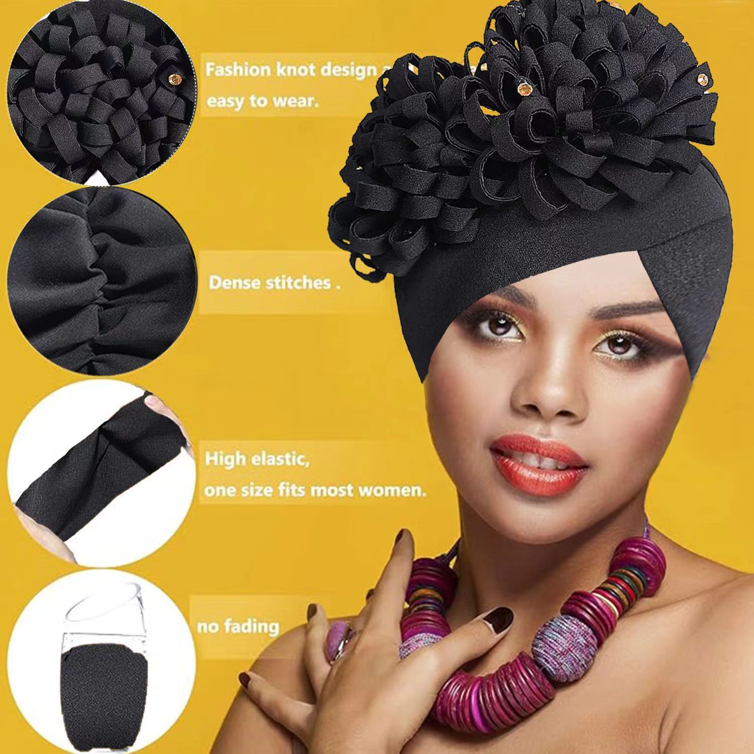Women's headscarf  New style fashionable women's flower studded rhinestone turban hat stylish head covering hat elastic