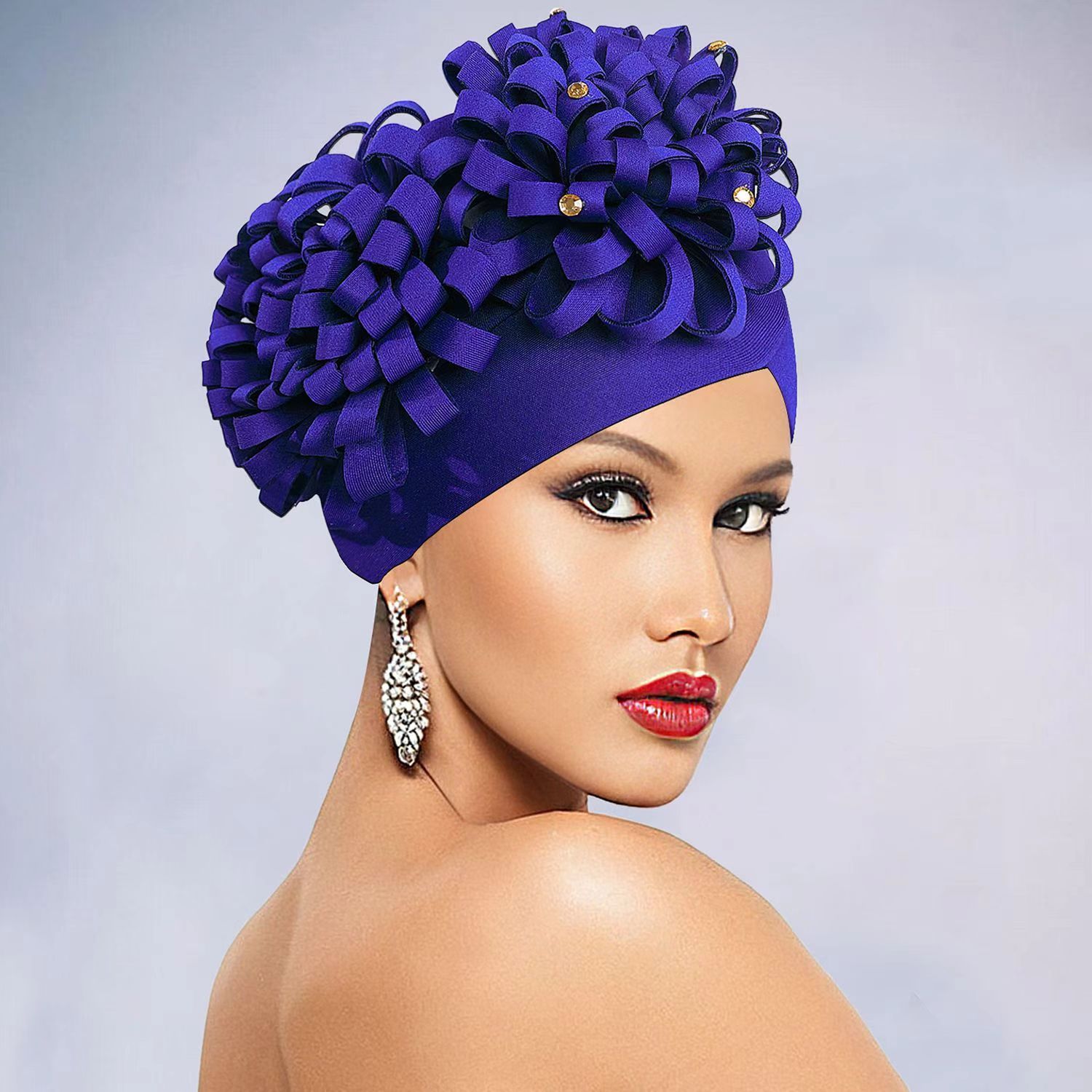 Women's headscarf  New style fashionable women's flower studded rhinestone turban hat stylish head covering hat elastic