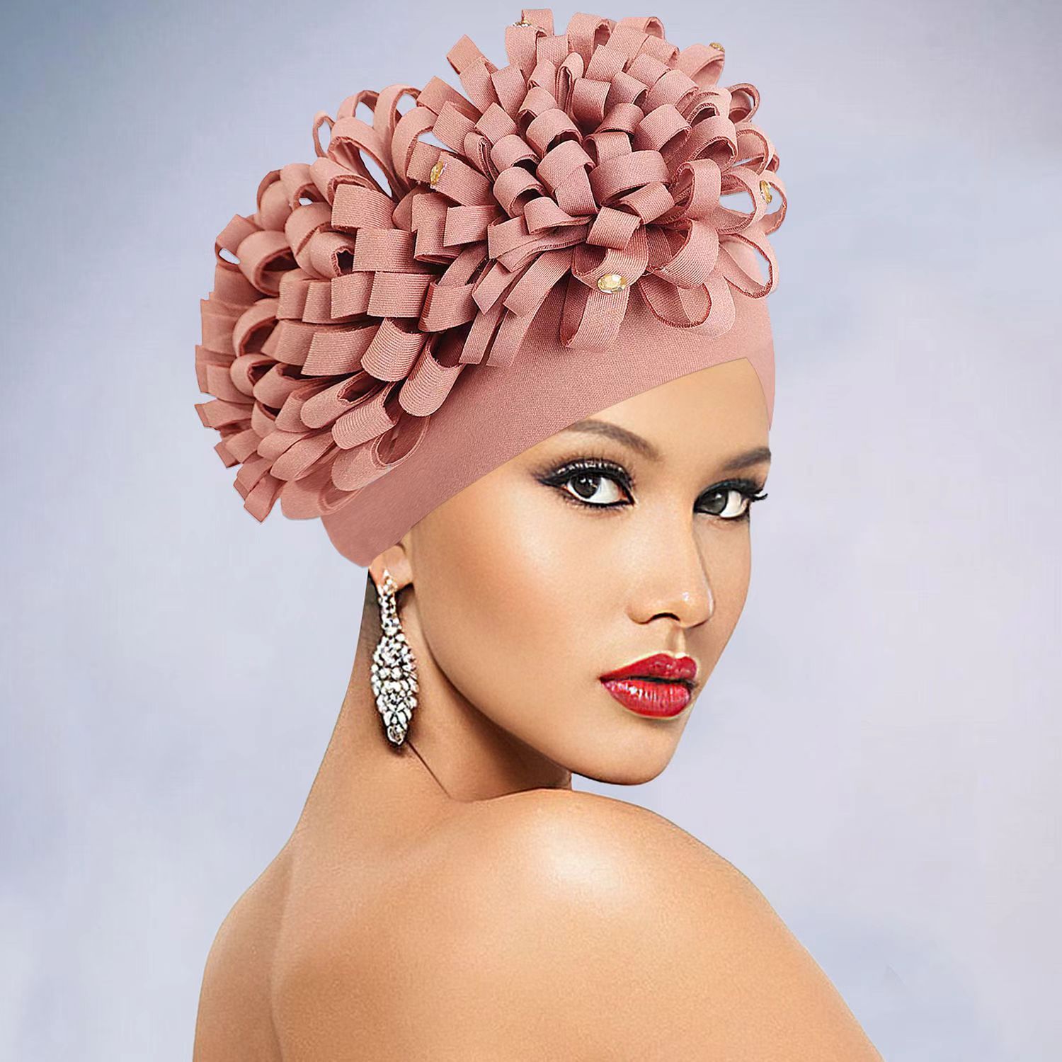 Women's headscarf  New style fashionable women's flower studded rhinestone turban hat stylish head covering hat elastic