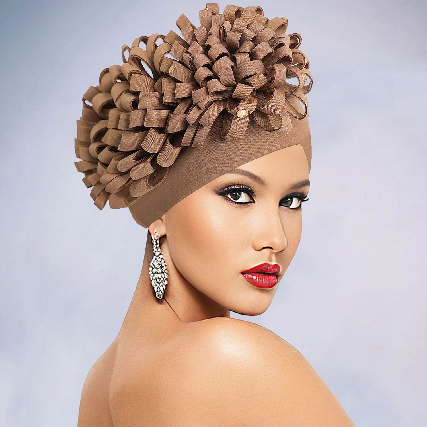 Women's headscarf  New style fashionable women's flower studded rhinestone turban hat stylish head covering hat elastic