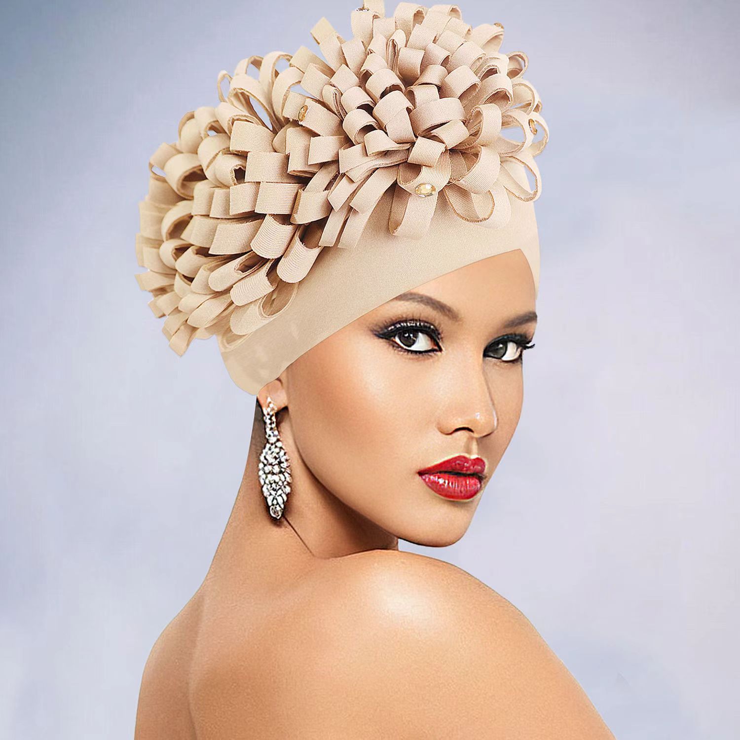 Women's headscarf  New style fashionable women's flower studded rhinestone turban hat stylish head covering hat elastic