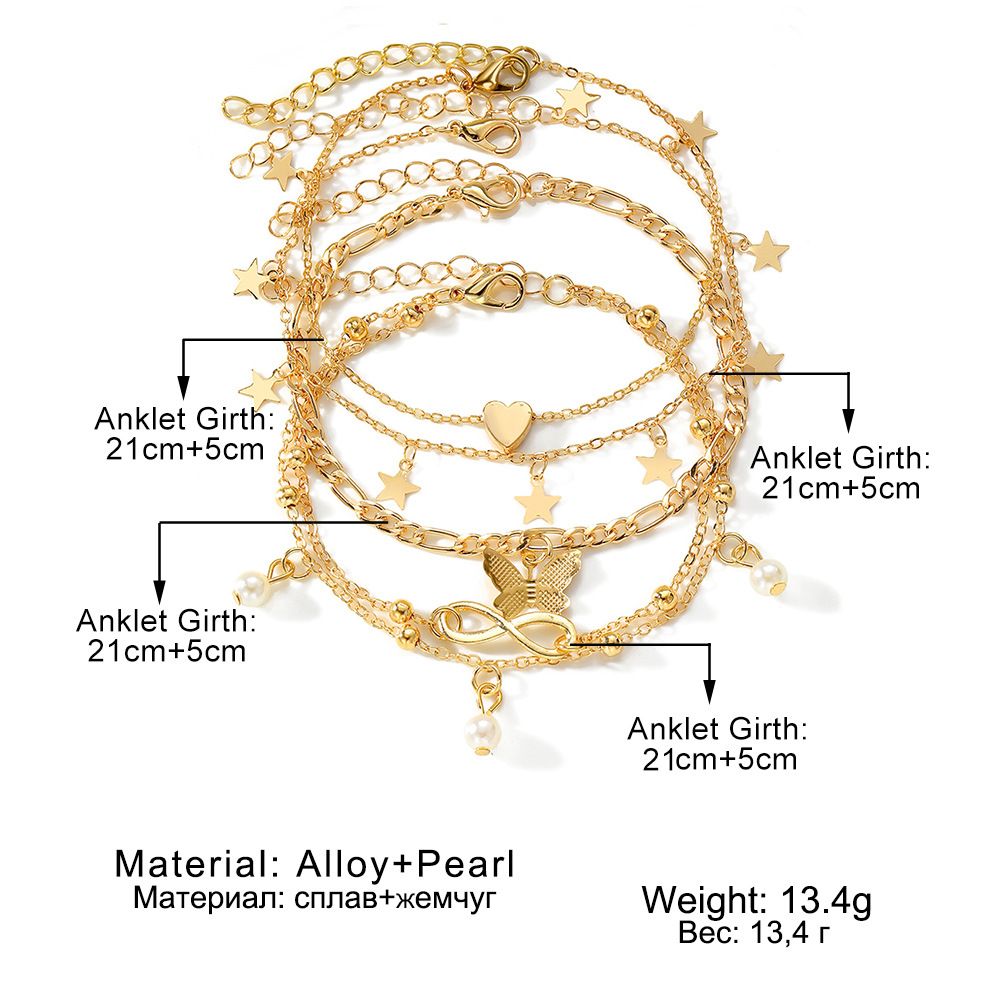 Multi-layer Anklet Beach Stackable Wearing Anklet Girls Foot Decoration Set Bracelet Jewelry Gift for Women Ladies