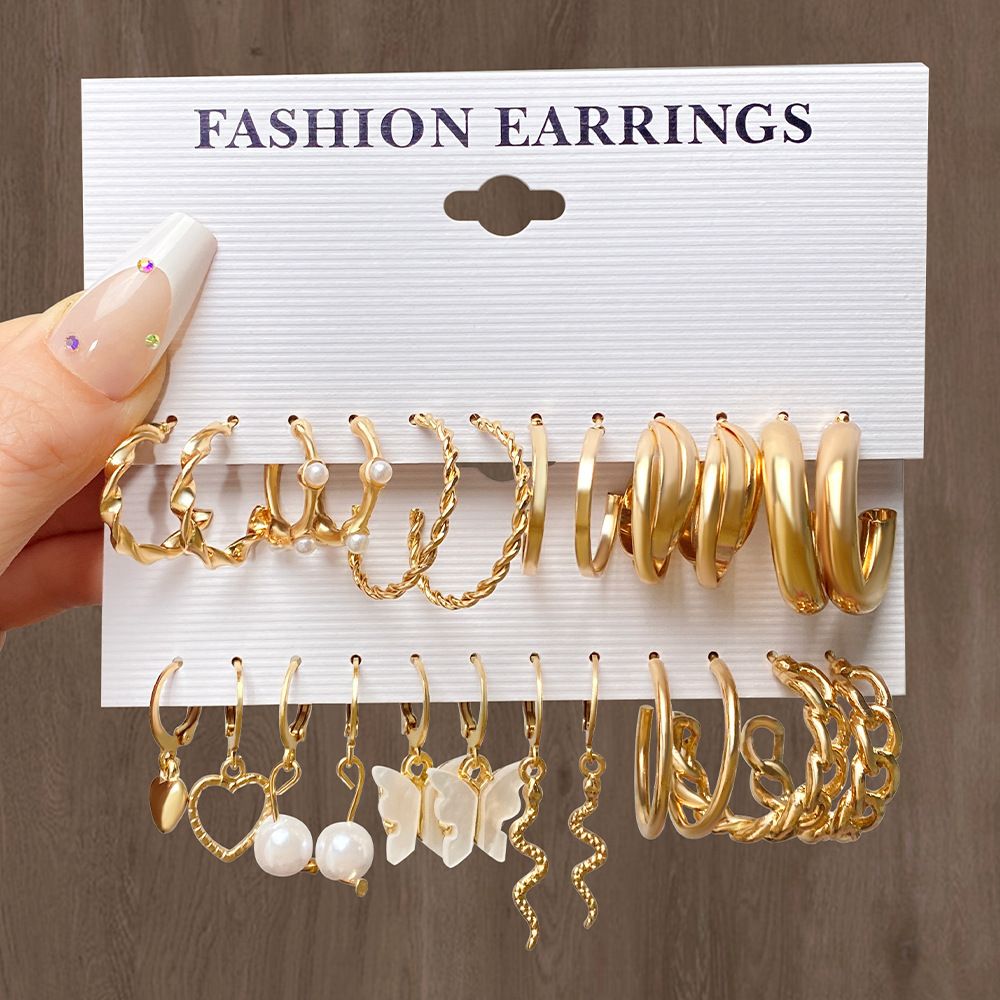 12 Pairs Gold Hoop Earrings Set for Women Multipack Fashion Dangle Heart Statement Pearl Earrings Jewelry for Birthday Party Gift