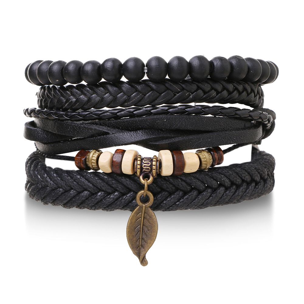 Braided Leather Bracelets for Women Men Wrap Wood Beads Bracelet Woven Ethnic Tribal Rope Wristbands Bracelets Set
