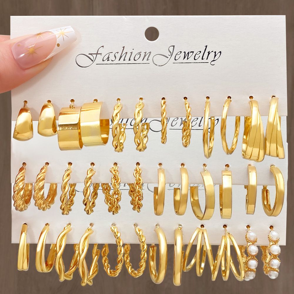 Multi-Pairs Gold Hoop Earrings Set for Women Multipack Fashion Dangle Heart Statement Pearl Earrings Jewelry for Birthday Party Gift