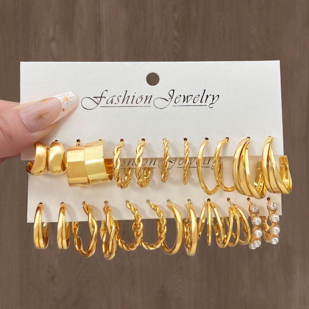 Multi-Pairs Gold Hoop Earrings Set for Women Multipack Fashion Dangle Heart Statement Pearl Earrings Jewelry for Birthday Party Gift
